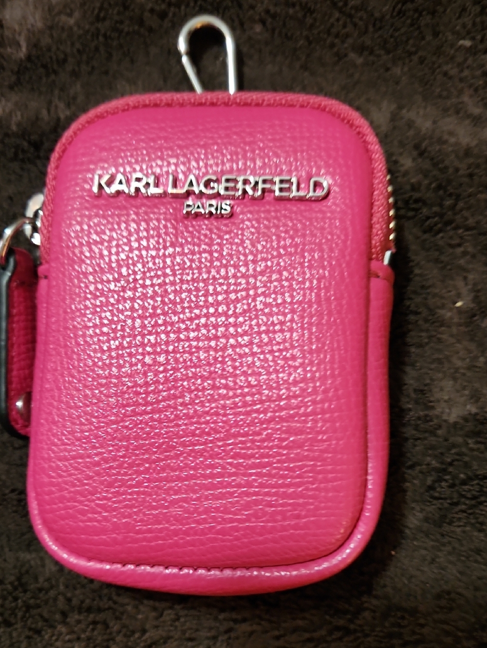 Karl Lagerfeld Hot Pink Pebbled Leather Zipper Coin Pouch